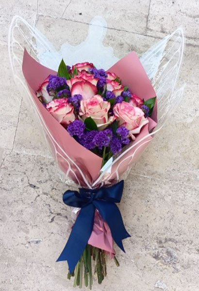 Kelebek Kanatlı 9 Adet Pembe Gül Buketi